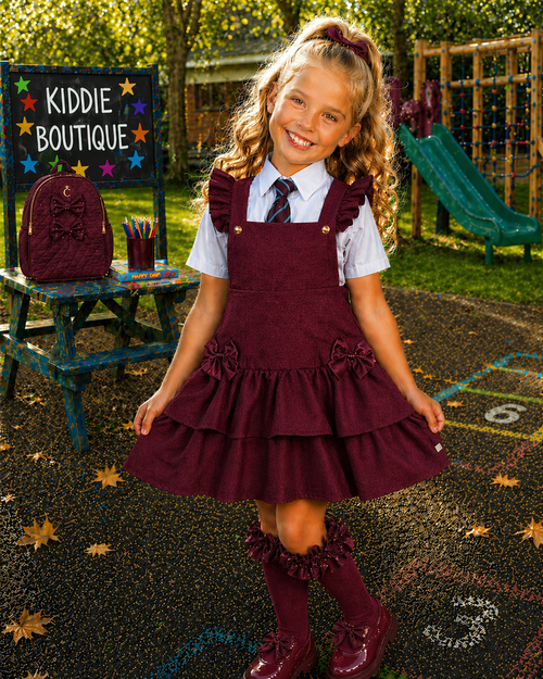 Caramelo Girls Maroon School RA-RA Frill Pinafore with Bows 342184