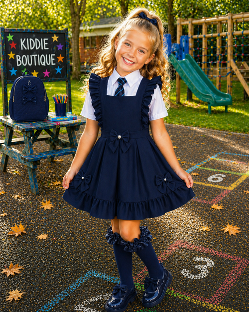 EXCLUSIVE Caramelo Girls Navy School Bow Charm Pinafore 3421121