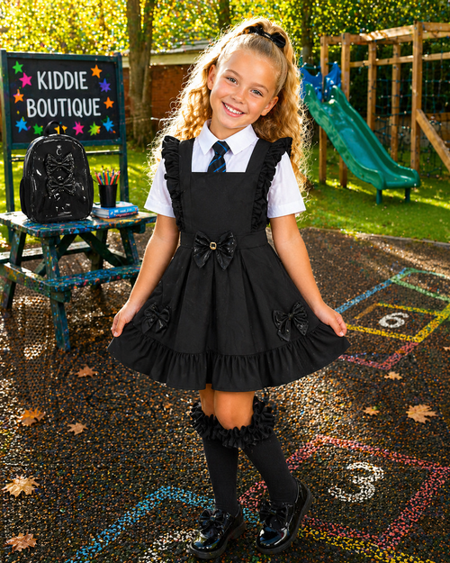 EXCLUSIVE Caramelo Girls Black School Bow Charm Pinafore 3421121