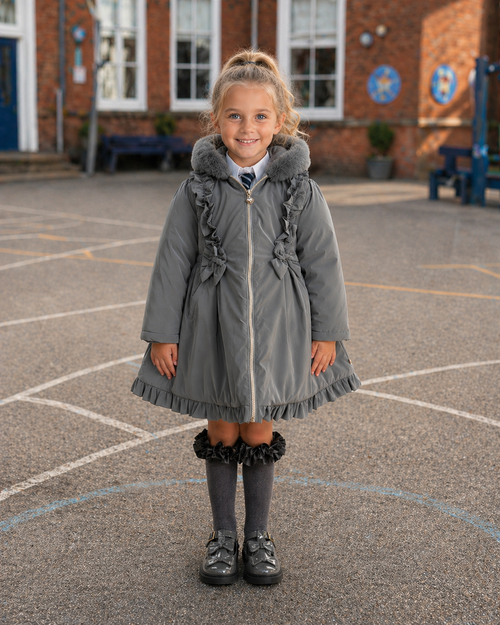 Caramelo Girls Grey School Twill Coat 342396