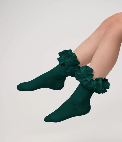 Caramelo Green Ruffle ribbon Ankle socks 049