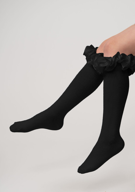 Caramelo Black Ruffle ribbon Knee High socks 044918