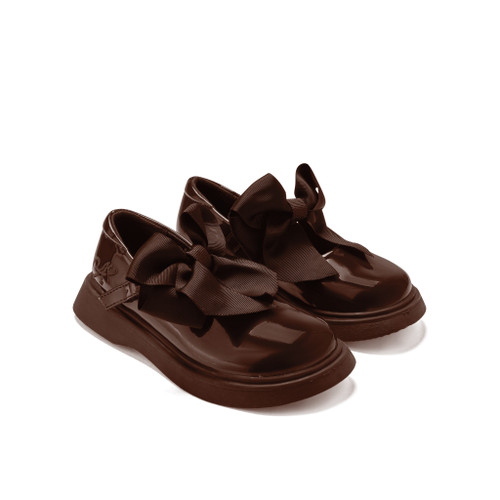 Adee Girls Chocolate Brown Bow Shoe - Lyra (W266103)