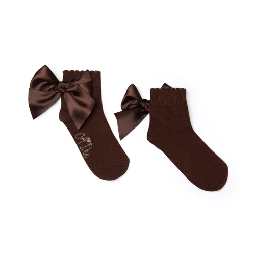 Adee Girls Chocolate Brown Ankle Sock With Bow - Cara (W266902)