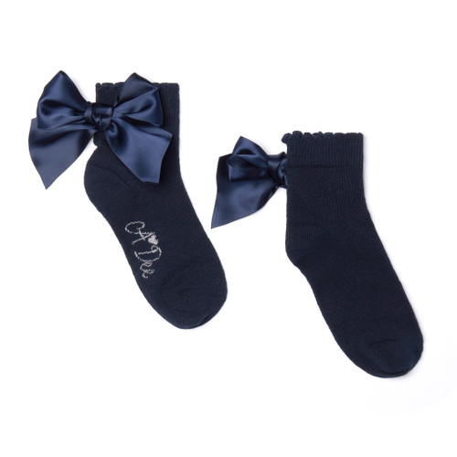 Adee Girls Navy Ankle Sock With Bow - Cara (W266902)