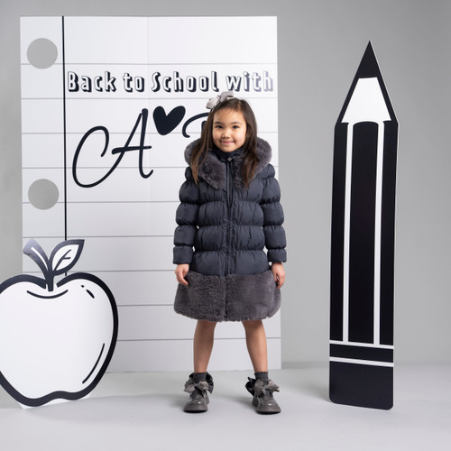 Adee Girls Black Long Padded Jacket With Fur Trim - Rhea (W266202