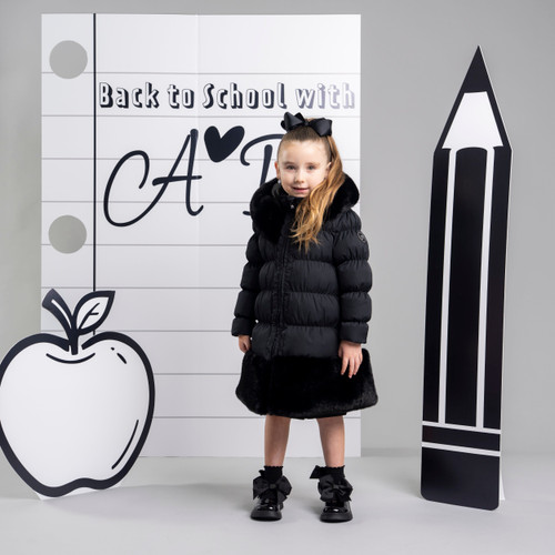 Adee Girls Black Long Padded Jacket With Fur Trim - Rhea (W266202)
