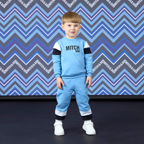 Mitch & Son Boys Cornflower Blue Contrast Panel Crewneck Tracksuit - William (MS26604)