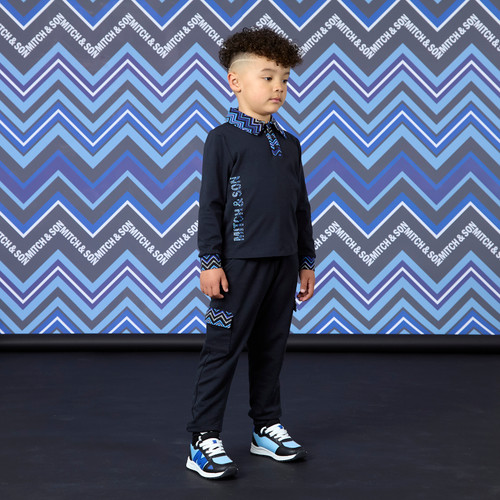 Mitch & Son Boys Black ZigZag Collar Polo Top - Wright (MS26613)