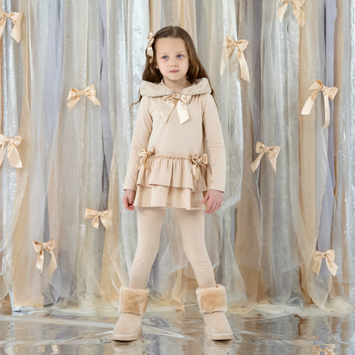 ADEE Girls Beige ALINA Fur hood legging set W262514