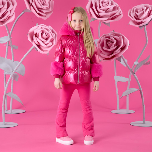 ADEE AVERY Hot Pink Short fur trim jacket W261202