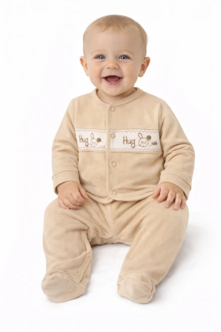 Nursery Time Beige Sleepsuit & Jacket with Hug Me Embroidered Detail  BW13-414