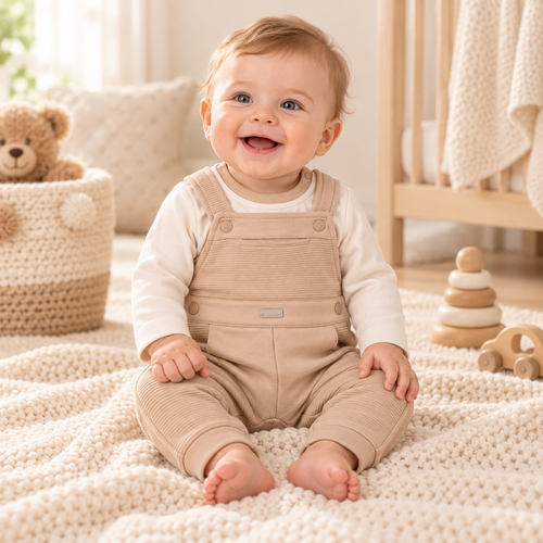 Mintini Boys TOP & DUNGAREE-BEIGE MB7374
