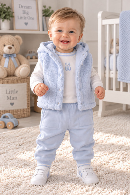 Mintini Boys TOP, TROUSER & GILET-IVORY/BLUE MB7305