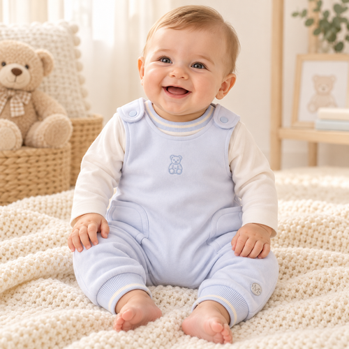 Mintini Boys TOP & DUNGAREE-IVORY/BLUE MB7303