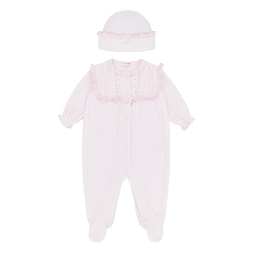 Blues Baby Girls Pink velour All In One With Hat BB3119