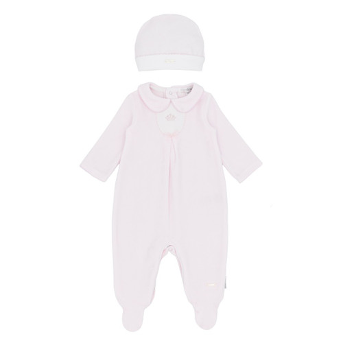 Blues Baby Pink Velour All in One With Hat BB3105P