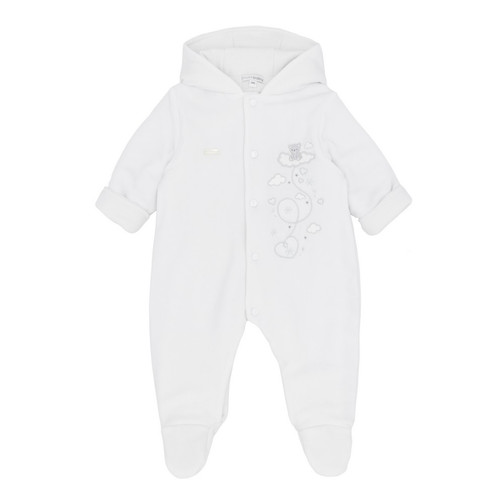 Blues Baby White Velour Hooded Pramsuit BB3104W