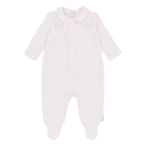 Blues Baby Girls Pink smocked Velour All In One BB3102P