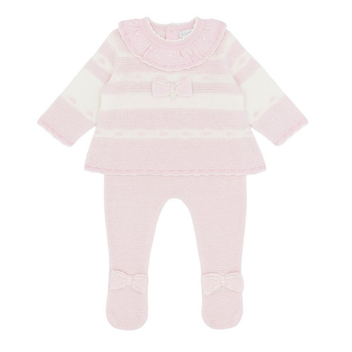 Blues Baby Girls Pink Knitted Set With Feet BB3155