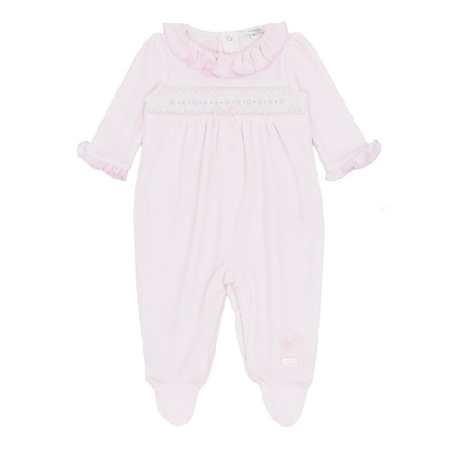 Blues Baby Girls Pink Smocked Velour All In One BB3205