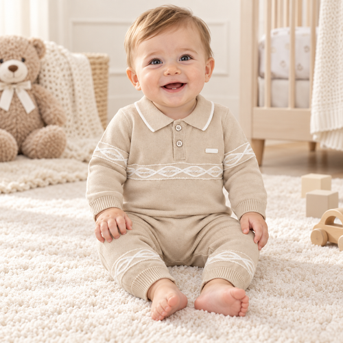 Blues Baby Boys Beige/ivory Knitted Romper BB3166