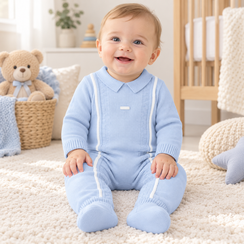 Blues Baby Boys Blue Knitted Romper BB3132