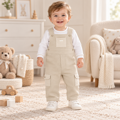 Blues Baby Boys Beige Dungaree Set BB3233