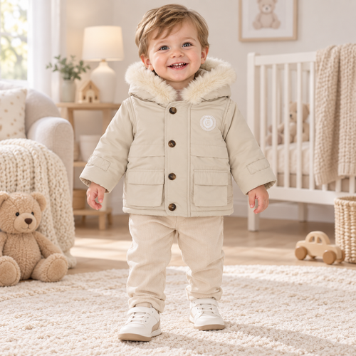 Blues Baby Boys Beige Jacket with fur Hood BB3246
