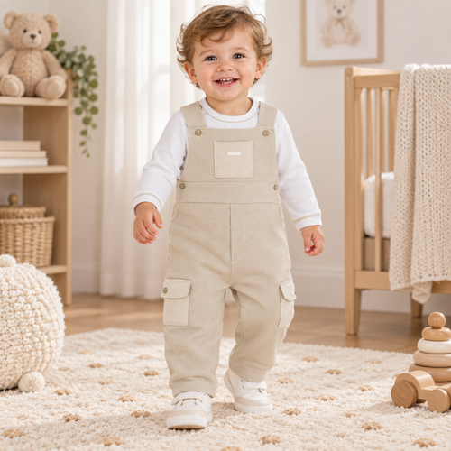 Blues Baby Boys Beige Dunagree Set BB3223