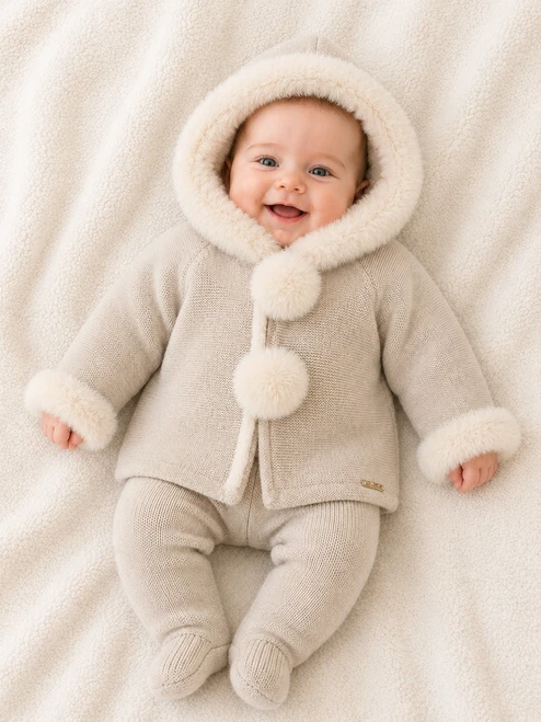 Martin Aranda 019-10320 Knitted Coat with Pom Poms - Beige
