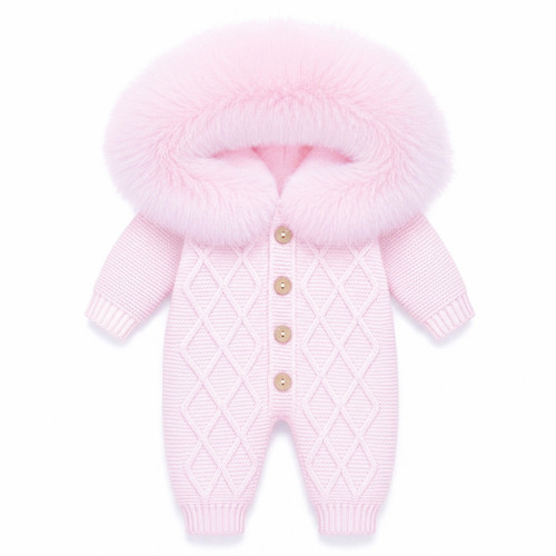 Kinder Boutique Molly Knitted Faux Fur Hood All in - Pink