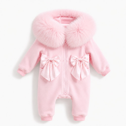 Kinder Boutique Jessica Faux Fur Hood All in One with Bows - Pink