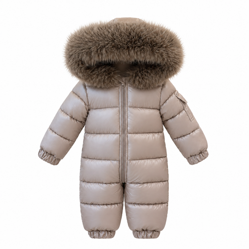 Kinder Boutique Alfie Winter Snowsuit with Faux Fur Hood - Beige