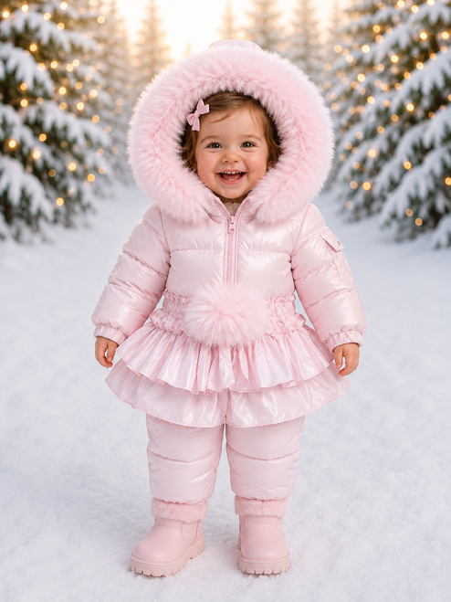 Kinder Boutique Suzie Winter Snowsuit with Detachable Skirt and Faux Fur Hood