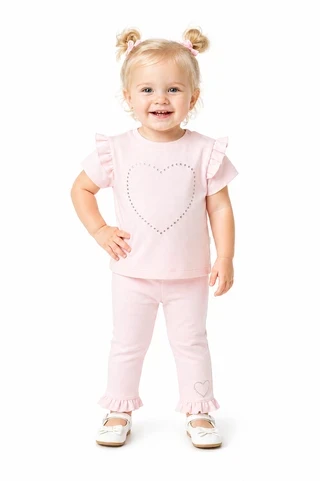 Visara Pink Legging Set with Bling Heart Detail 8890