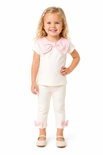 Visara Pink & Ivory Legging Set with Large Bow Detail on the front 8892
