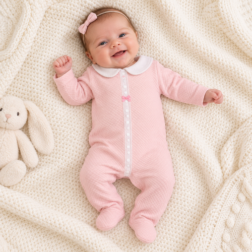 Nursery Time Girls Babygrow with Ribbon Slot Lace BIS-2020-2492