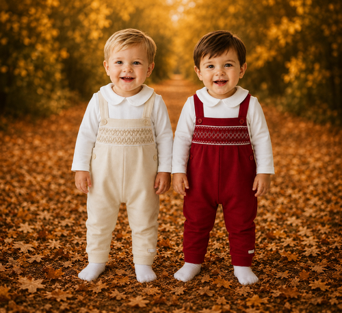 Boys Red Smocked Dungaree Set AM0096