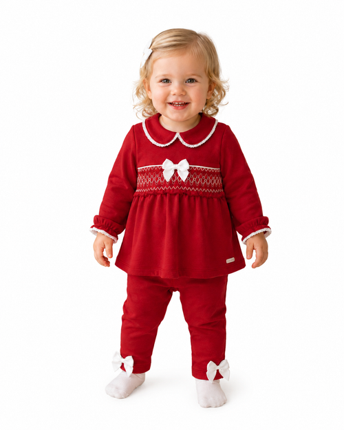 Amore Baby Girls Red Smocked Top And Legging AM0094 RED