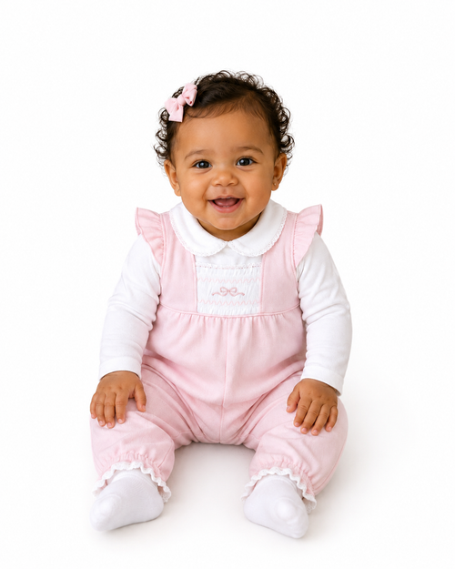 Amore Girls Pink Smocked Dungaree Set AM0116
