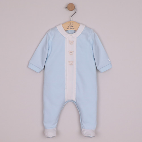 Emile et Rose - Miles Boys Blue Bear Embroidery Babygrow