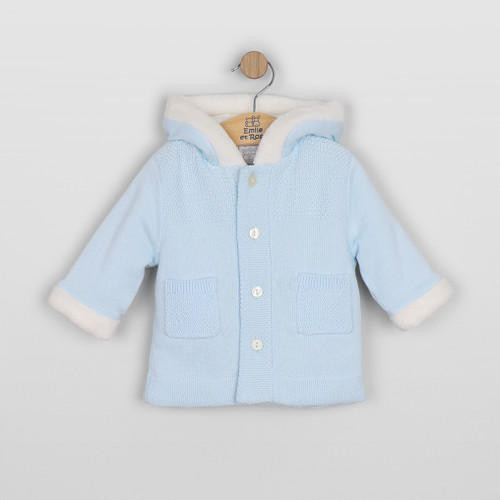 Emile et Rose - Kai Boys Blue Knitted Hooded Jacket With Fur Trim