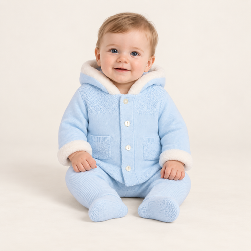 Emile et Rose - Kai Boys Blue Knitted Hooded Jacket With Fur Trim