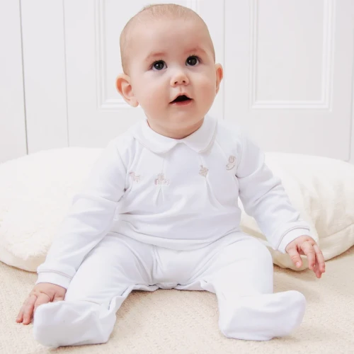 Emile et Rose - Lenny Unisex Stone & White Babygrow Twin Pack