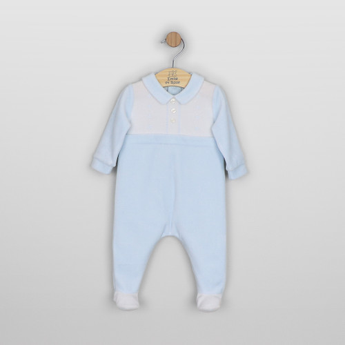 Emile et Rose -Monty Boys Blue & White Velour Babygrow