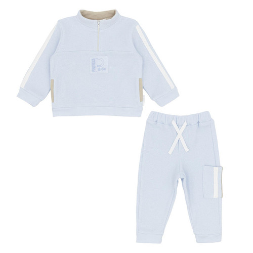 Pastels & Co Boys Blue Classic Texture Quarter Zip Jogger Set - Eric