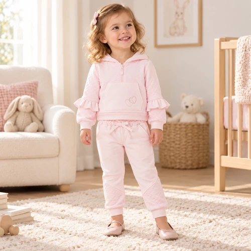 Pastels & Co Girls Pink Hearts and More Hearts Hooded Tracksuit - Rosetta