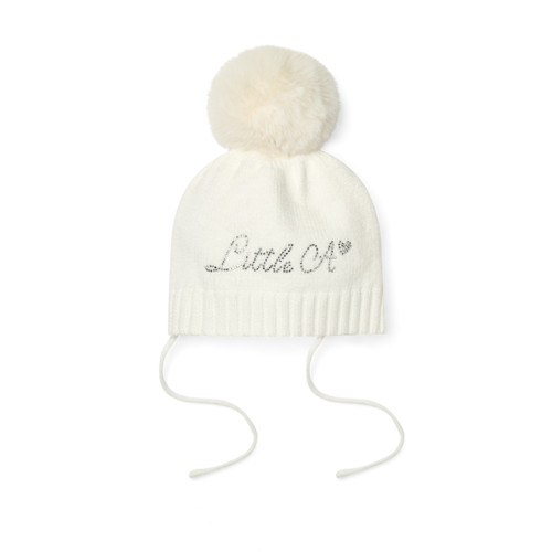 Little A White Knitted Pom Pom Hat - Diamond (LA26316)
