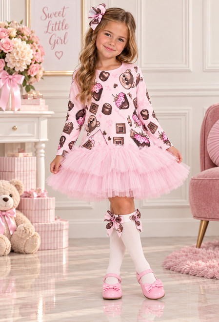 DAGA 10774 Chocolate Teddy Pink Dress with Tulle